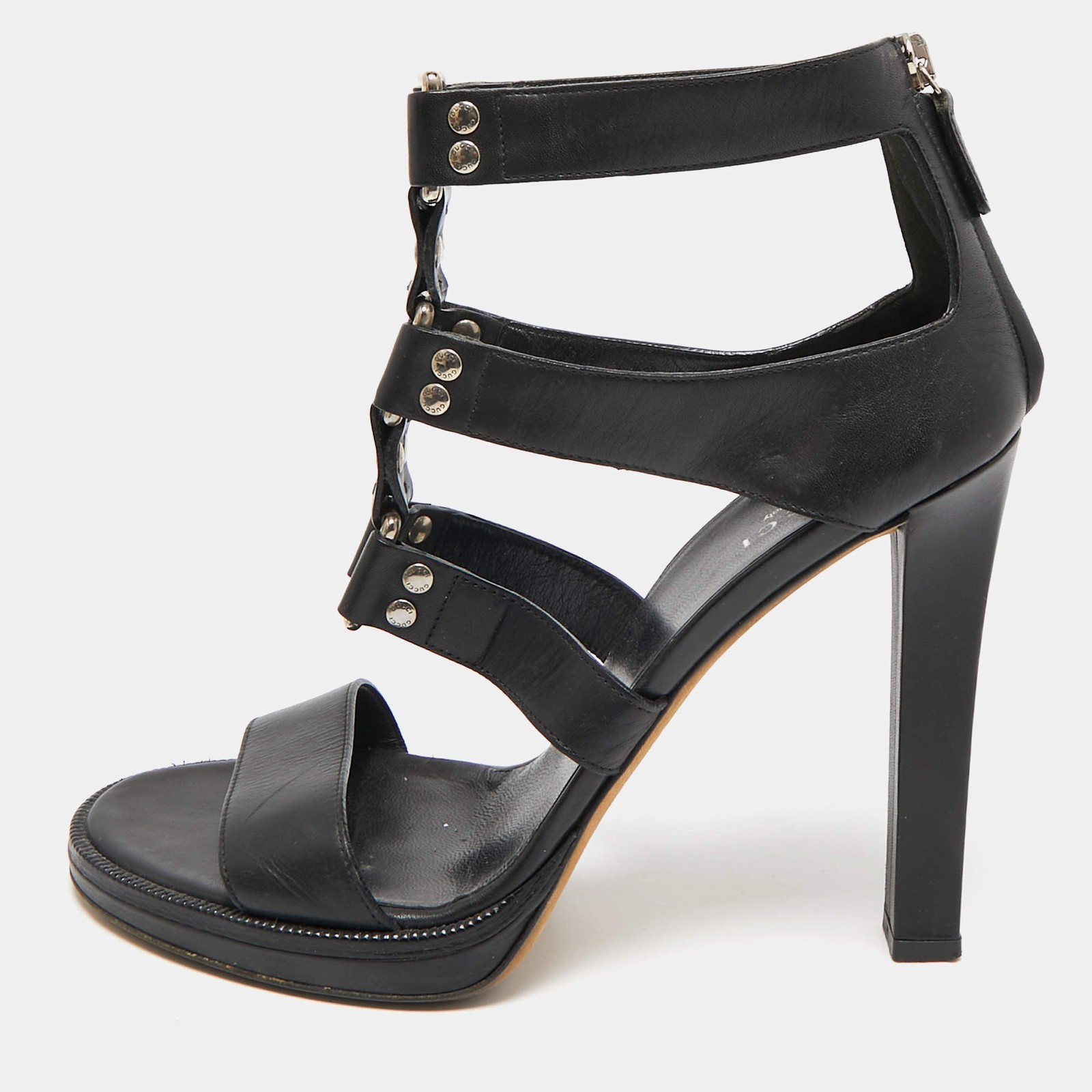 Gucci Black Leather Studded Gladiator Sandals Size 39