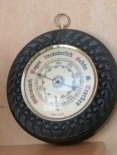 DDR Fischer Wetterstation Barometer, rund, dunkler Rand, Messing, Vintage