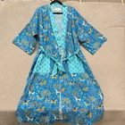 Print Fresh Robe Womens L/XL Blue Horses Show Pony Whimsical Belted Pockets