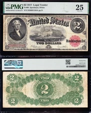 VERY NICE Bold & Crisp VF+ 1917 $2 BRACELET US Legal Tender Note! PMG 25! 91164