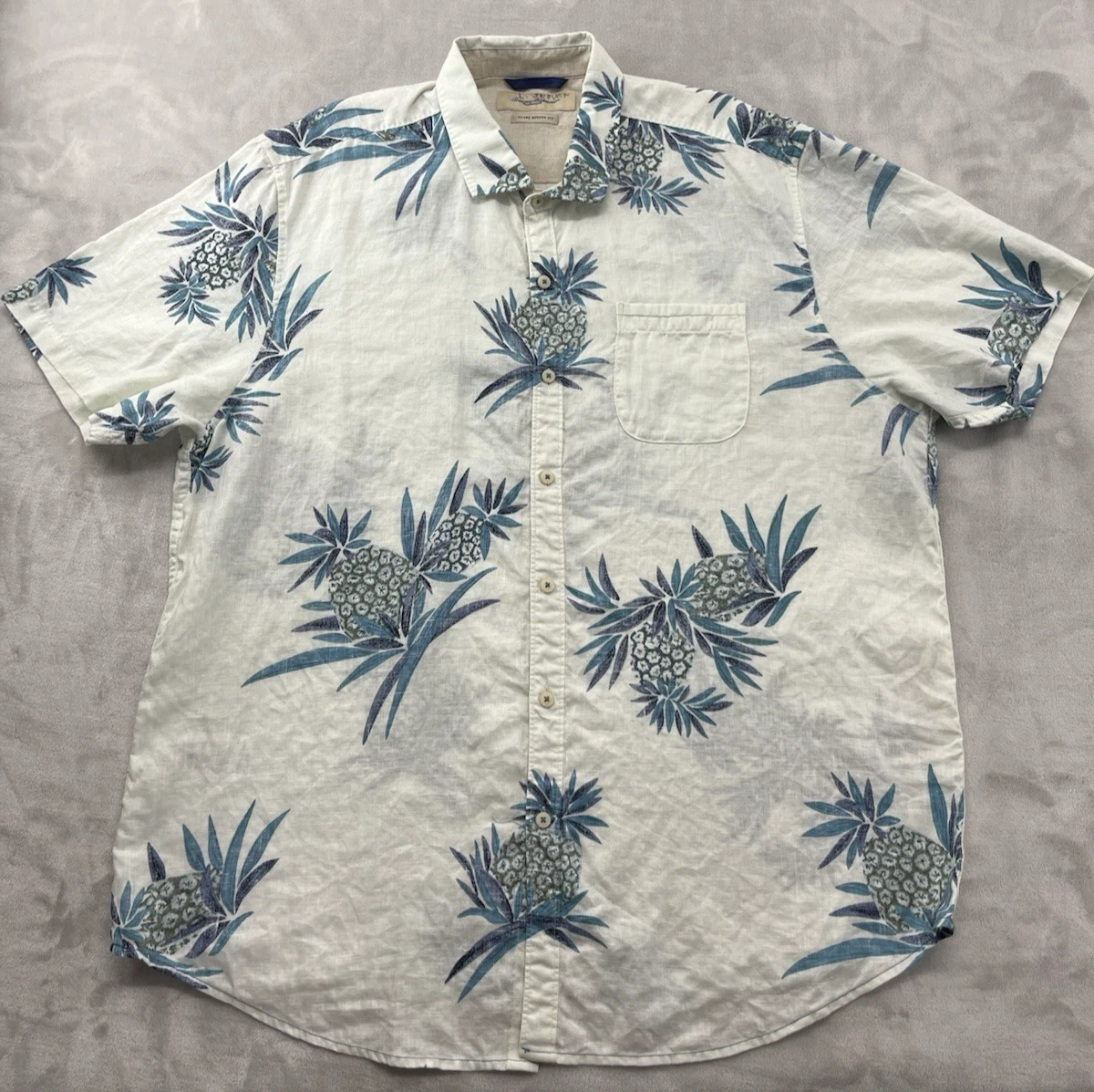 Tommy Bahama Shirt Men XL Cream Pineapple Print Island Modern Fit 100% Linen