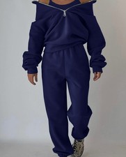 Women's 2-Piece Tracksuit Set Collared Half Zip Crop Sweatshirt  Pants XS-5XL