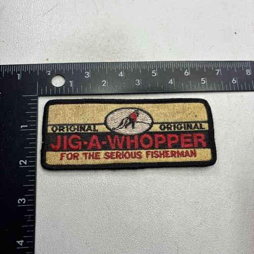 Vintage Htf ORIGINAL JIG-A-WHOPPER Fishing Lure Patch (Fish~Angler) 63D3