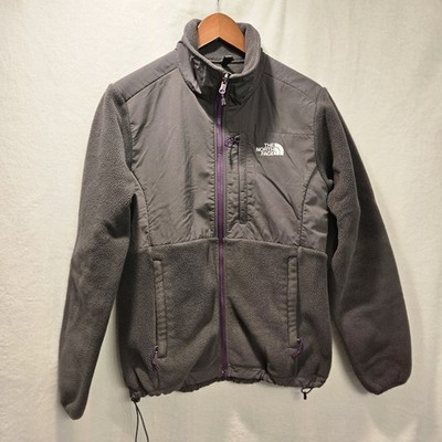 The North Face Denali Polartec Fleece Jacket Women s Medium Gray With Purple Zip