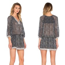 Ulla Johnson Dress Womens 2 Mer Navy Salinas Dress Silk Chiffon Mini Boho