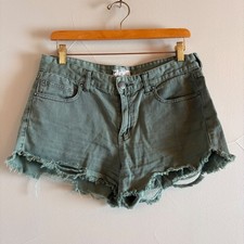 Free People Olive Green Distressed Raw Hem Cut Off Shorts W29 OB5516515125