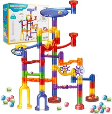 Glowing Marble Run- 125Pcs Marble Maze Game Building Toy for Kid, Marble Track R