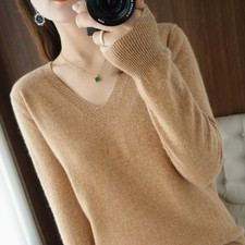 Winter Women Cashmere Blend Sweater Casual V-Neck Pullover Fashion Knitted Tops
