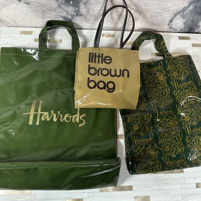 Vintage Harrods & Bloomingdales Green & Beige PVC Double Strap Tote Bag Lot 3