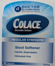 Colace Regular Strength Stool Softener 100 mg 10 Capsules Exp : 11/25 New