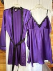 Y2K New Directions Satin Purple With Black Trim Peignoir Set XL Excellent — photo 8