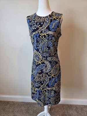 J. McLaughlin Devon Sleeveless Embroidered Dress Paisley Blue Yellow Small