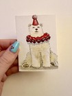 ACEO Original Watercolor & Acrylic Polar Bear Clown Party Animal 2.5x3.5” Signed — photo 2