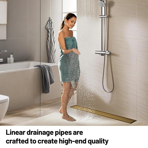 Linear Shower Drain Gold 16 Inch,304 Stainless Steel with Adjustable Leveling... - Picture 2 of 9