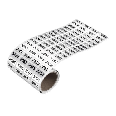 Consecutive Number Stickers 3001 to 4000 Inventory Label Black Numbers