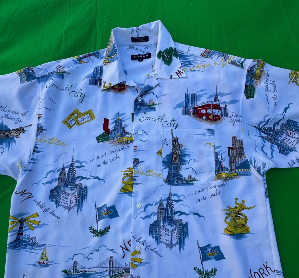 Camisa masculina Koman Sport New York Manhattan Smart City com botões tamanho G. - Imagem 2 de 4