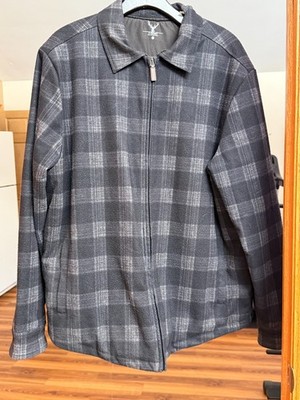 Nicoby Men s Large Plaid Zip-Up Jacket   Gray Black Lightweight Casual Jacket