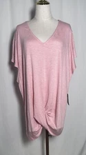 I.N. Studio Women Blouse Tunic 3X Shirt Top Short Sleeve Stretch Boho Lace Pink