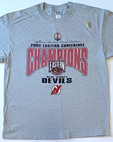 NEW JERSEY DEVILS New XL 2003 Conference Champ Locker Room Shirt with Tag & Holo - Picture 5 of 15