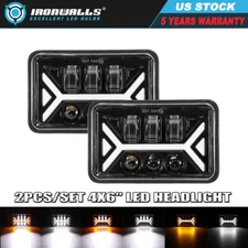 IRONWALLS Pair 4x6'' LED Headlights Amber Turn Signal Light White DRL Car Truck