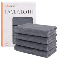  Microfiber Face Cloths Reusable Makeup Remover Cloths 12inch x 12inch Greyx4