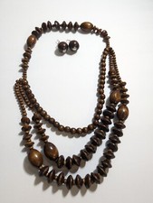 Wooden Beaded Boho Necklace with Earrings
