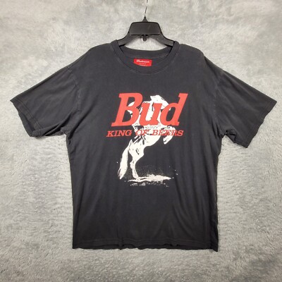 Budweiser Bud King of Beer Shirt Men Large Black Cotton Logo Graphic Print Horse
