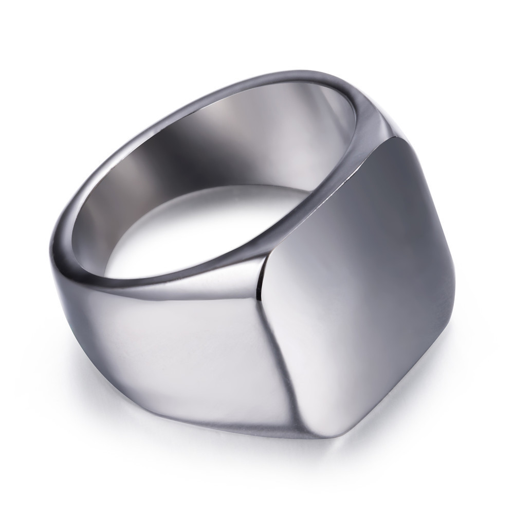 18K Gold Plating Silver Big Square Band Men's Wedding Anniversary