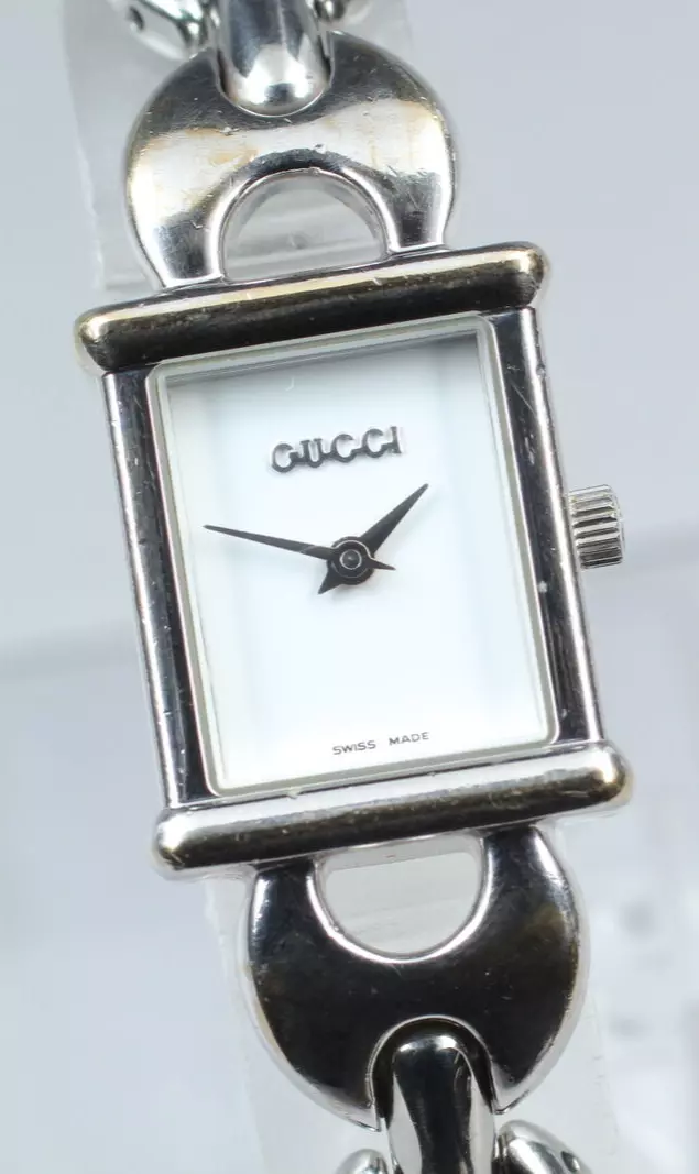 [Exc+5] Batterie Neuve ! Montre femme Gucci 1800L cadran blanc argent QZ ceinture à changement