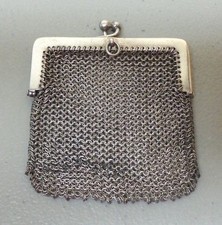 NICE ANTIQUE STERLING SILVER MESH COIN PURSE for CHALELAINE, c. 1900