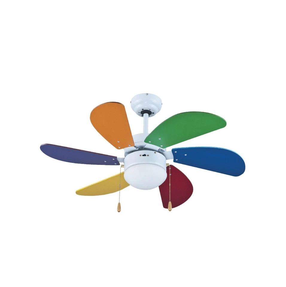 Ventilatore da Soffitto con Luce 6 Pale Colorate ZEPHIR Camera Asilo Bambino 230 - Immagine 2 di 4