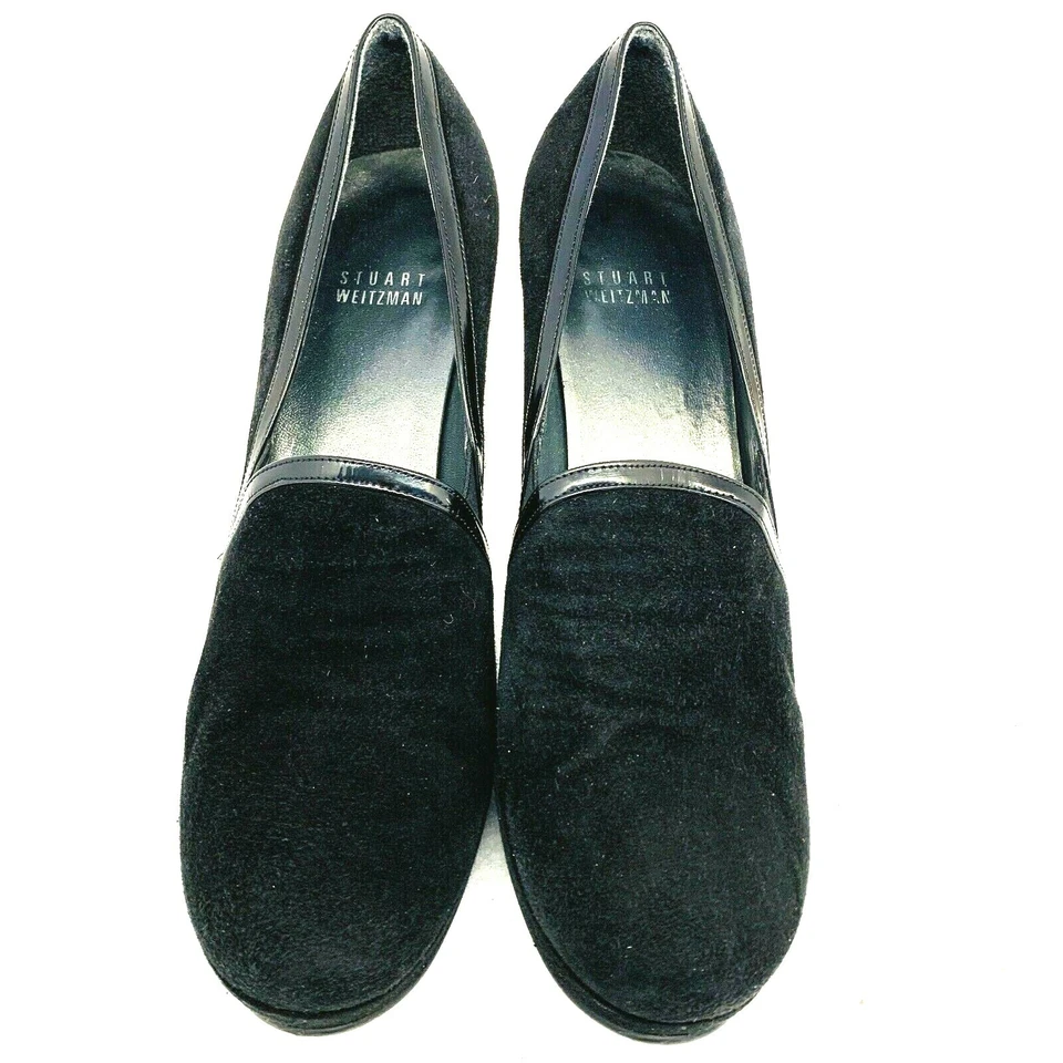 Stuart Weitzman Womens Black Suede Pumps Distressed Heels size 7.5 Narrow - Image 2 of 4