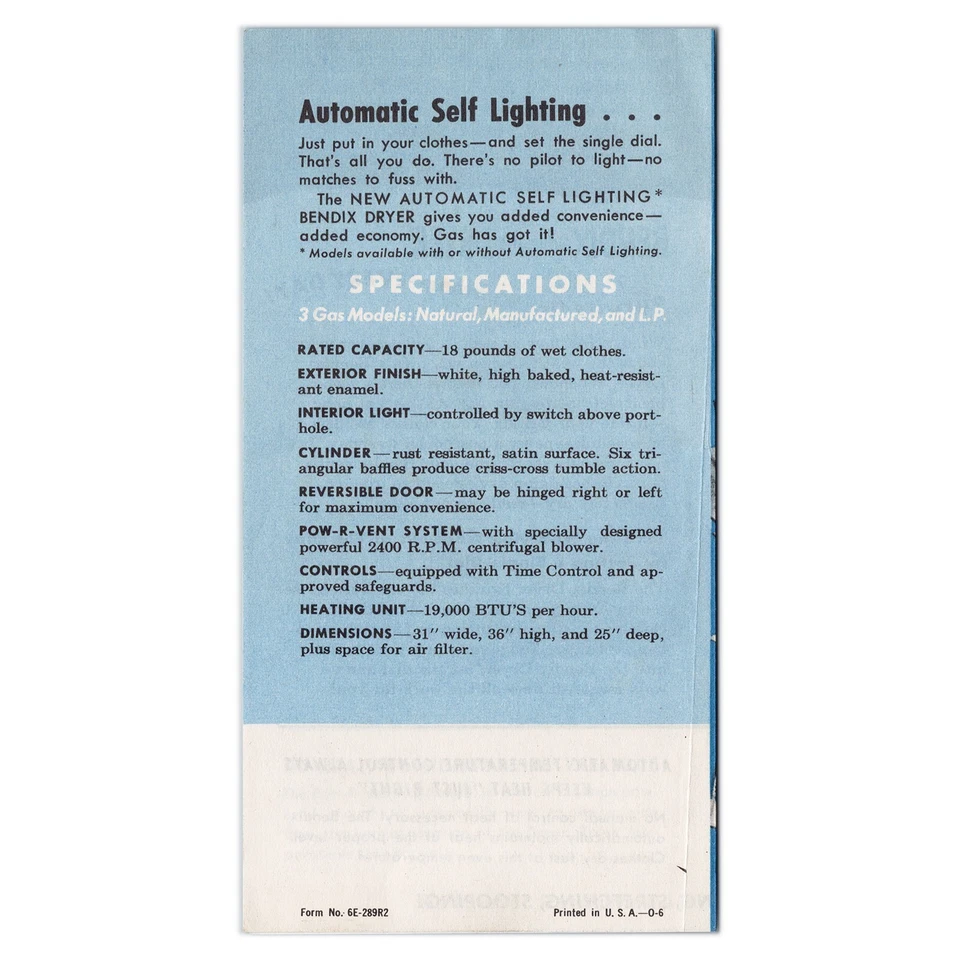 Secadora automática Bendix - Folleto de papel vintage - Gas lo tiene - Folleto de los años 50 Foto 3 de 3