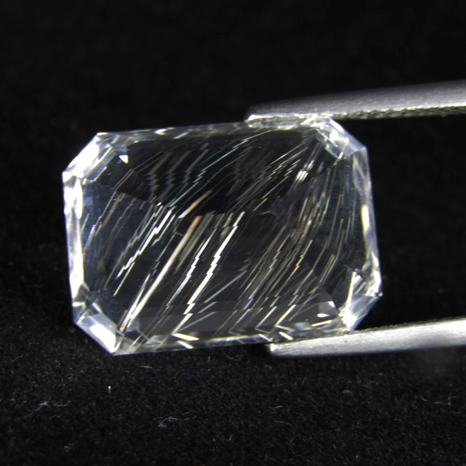 24,85 quilates raro natural increíble topacio blanco corte esmeralda con gema de aguja "VDO" Foto 3 de 4