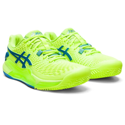 ASICS Women's Gel-Resolution 9 Clay Tennis Shoes Hazard Green/Reborn Blue  12 B