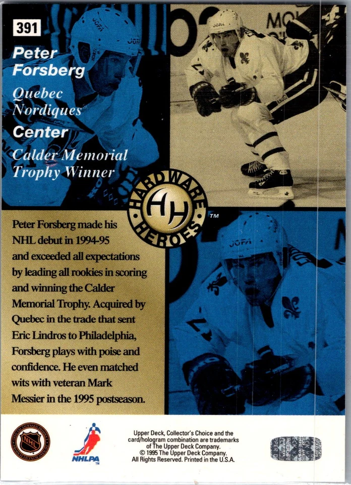 1995-96 Collector's Choice #391 Peter Forsberg Player's Club - Image 2 of 2