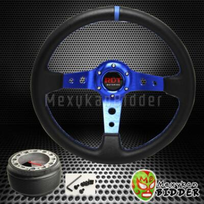 #ad Black Blue 350mm Deep Dish Steering Wheel amp;Hub Adapter Honda Civic 1992 1995 EG $52.89