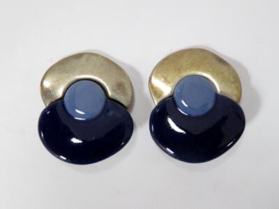 Anton Michelsen Danish Modern Sterling & Porzellan Ohrclips #1 blau