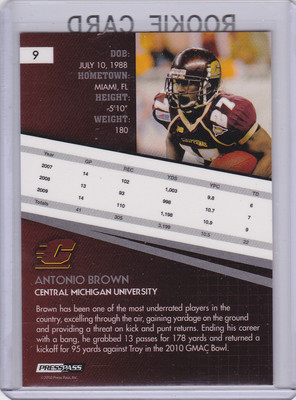 ANTONIO BROWN ROOKIE CARD 2010 College Football CMU RC Pittsburgh Steelers  Star!