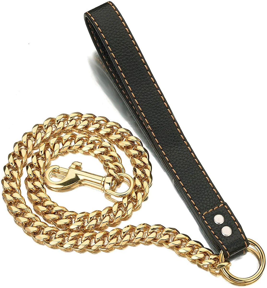 4ft Dog Chain Leash Cuban Link Dog Leash for Gold Chain Dog Collar