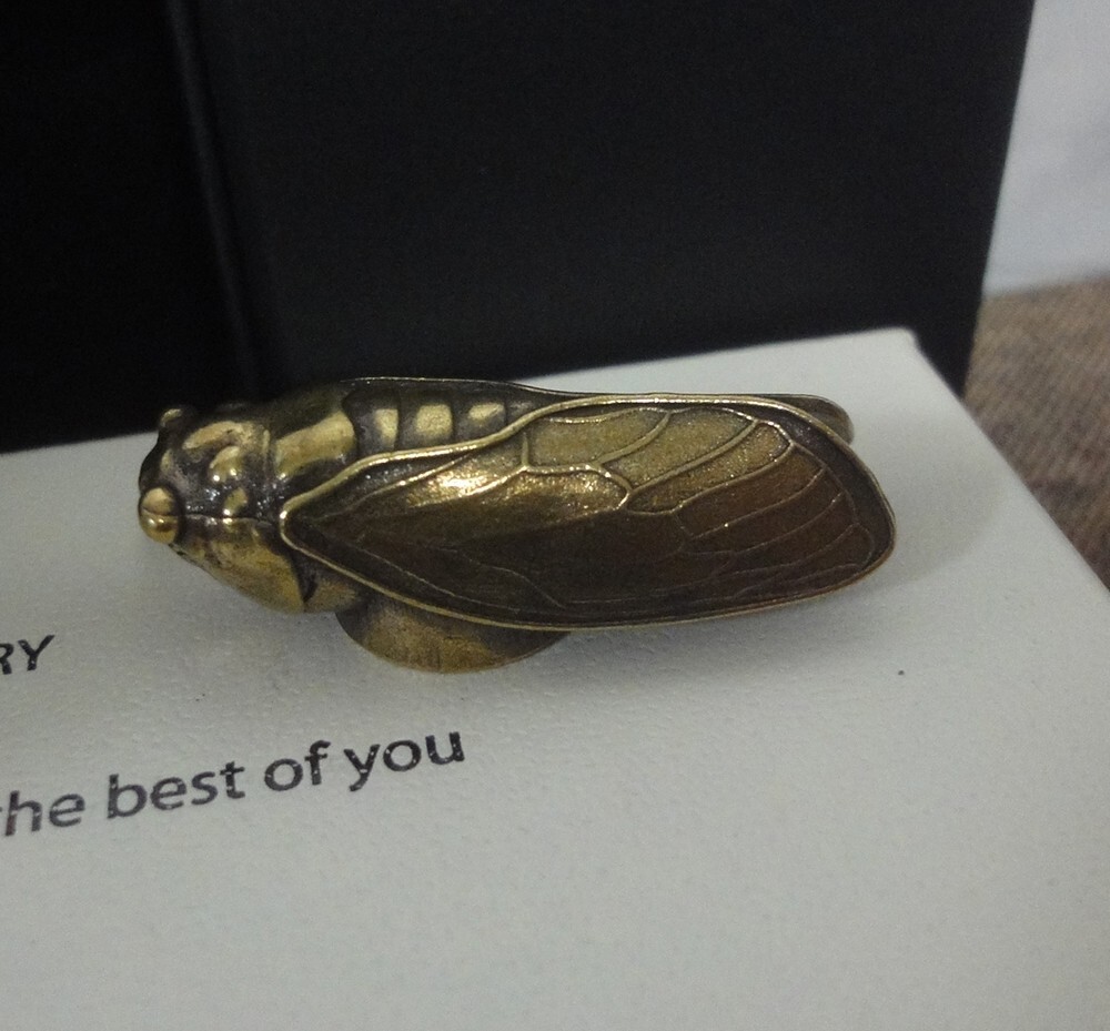 Retro Brass Pure Copper Cicada Figurine Statue Sculpture & Gift Box
