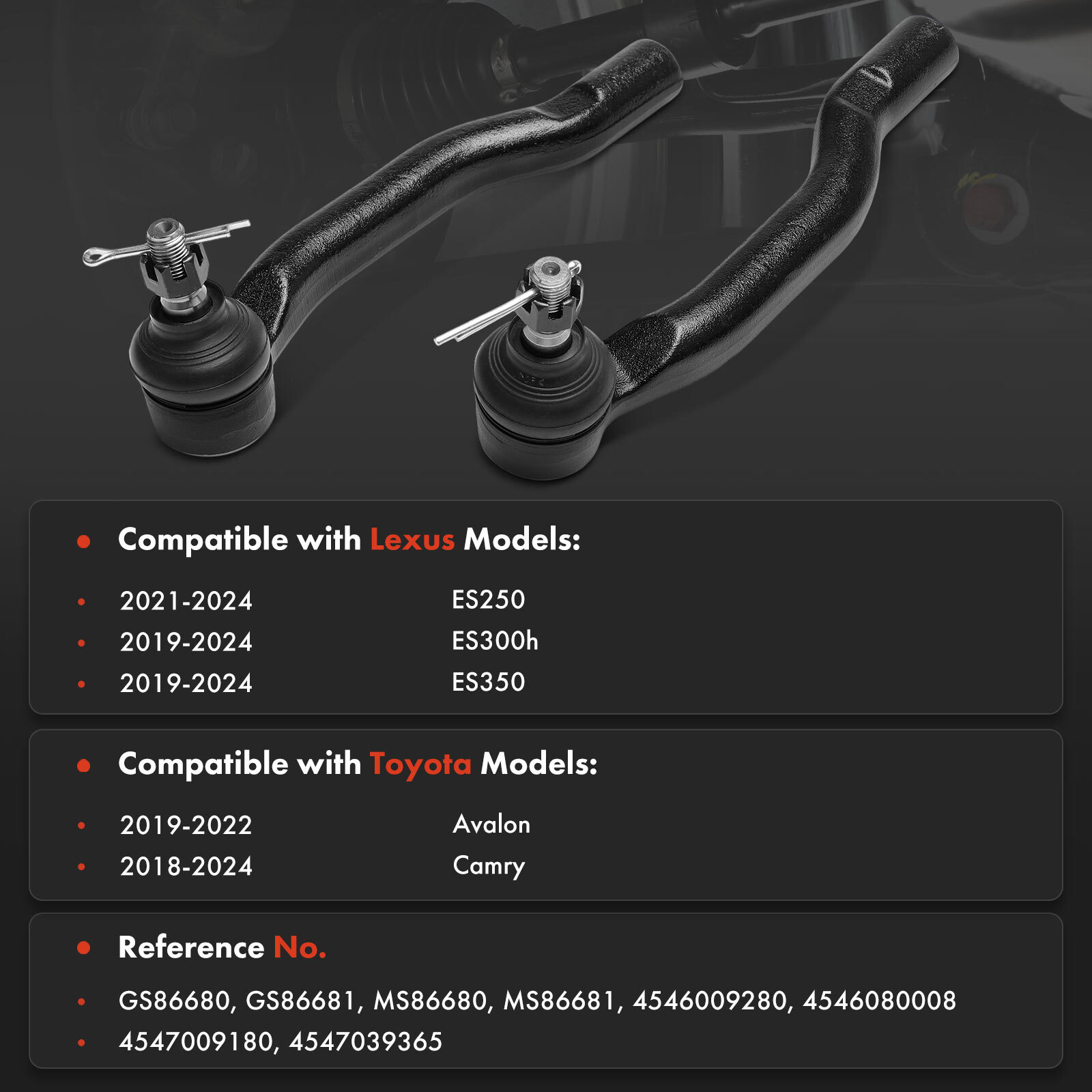 2x Front Outer Side Tie Rod End for Toyota Camry Avalon Lexus ES250 ES300h ES350