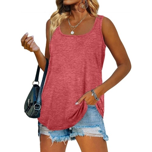 Basic Solid Color Casual Summer Sleeveless Shirts Longline Loose Tunic Tank-Top - Picture 22 of 48