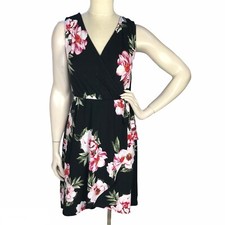 Harlow & Rose Black Floral Faux Wrap Dress Women’s sz S Small