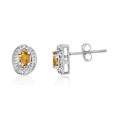 Ohrringe 14 Karat Weißgold Citrin mit Diamanten