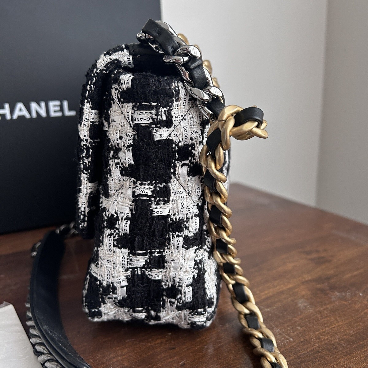 Chanel 19 Flap Bag Quilted Houndstooth Tweed and Ribbon Medium | eBay