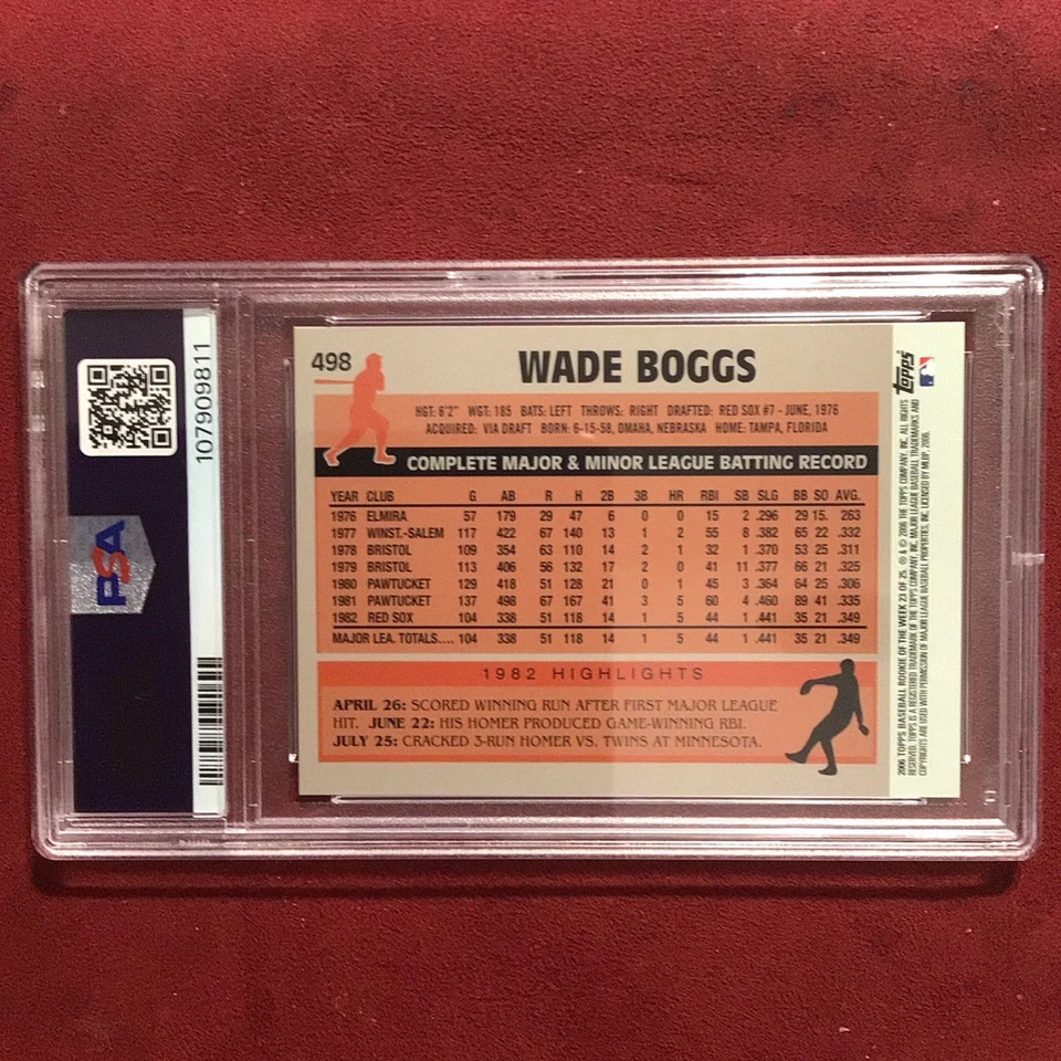 2006 Topps 1983 Rookie Of The Week #23 Wade Boggs Baseball Card Graded PSA 10 - Image 2 of 2