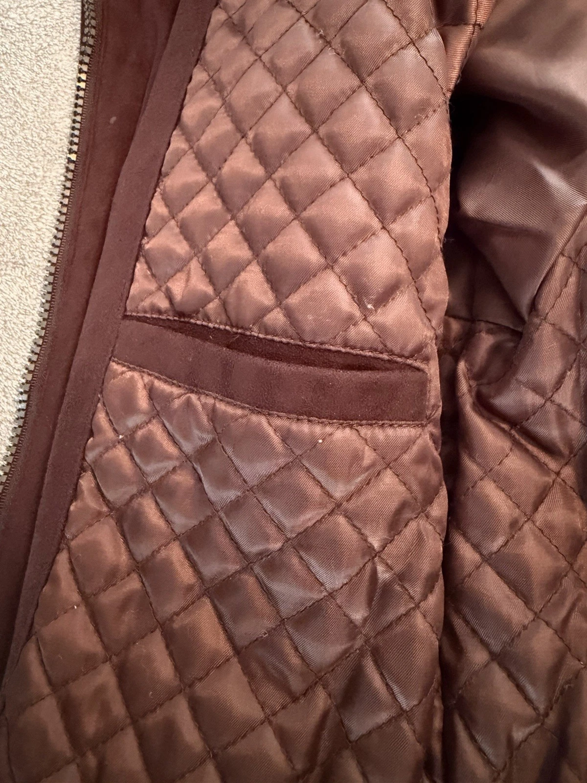 Perry Ellis Portfolio Microsuede Bomber Jacket Brown XL Quilted Lined Zip/Button image 7