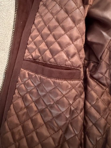 Perry Ellis Portfolio Microsuede Bomber Jacket Brown XL Quilted Lined Zip/Button image 7