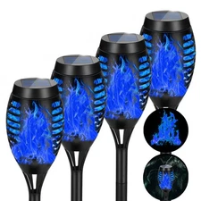 4 Pack Solar Torch Lights Outdoor Waterproof - Blue Flickering Flame, Outdoor...